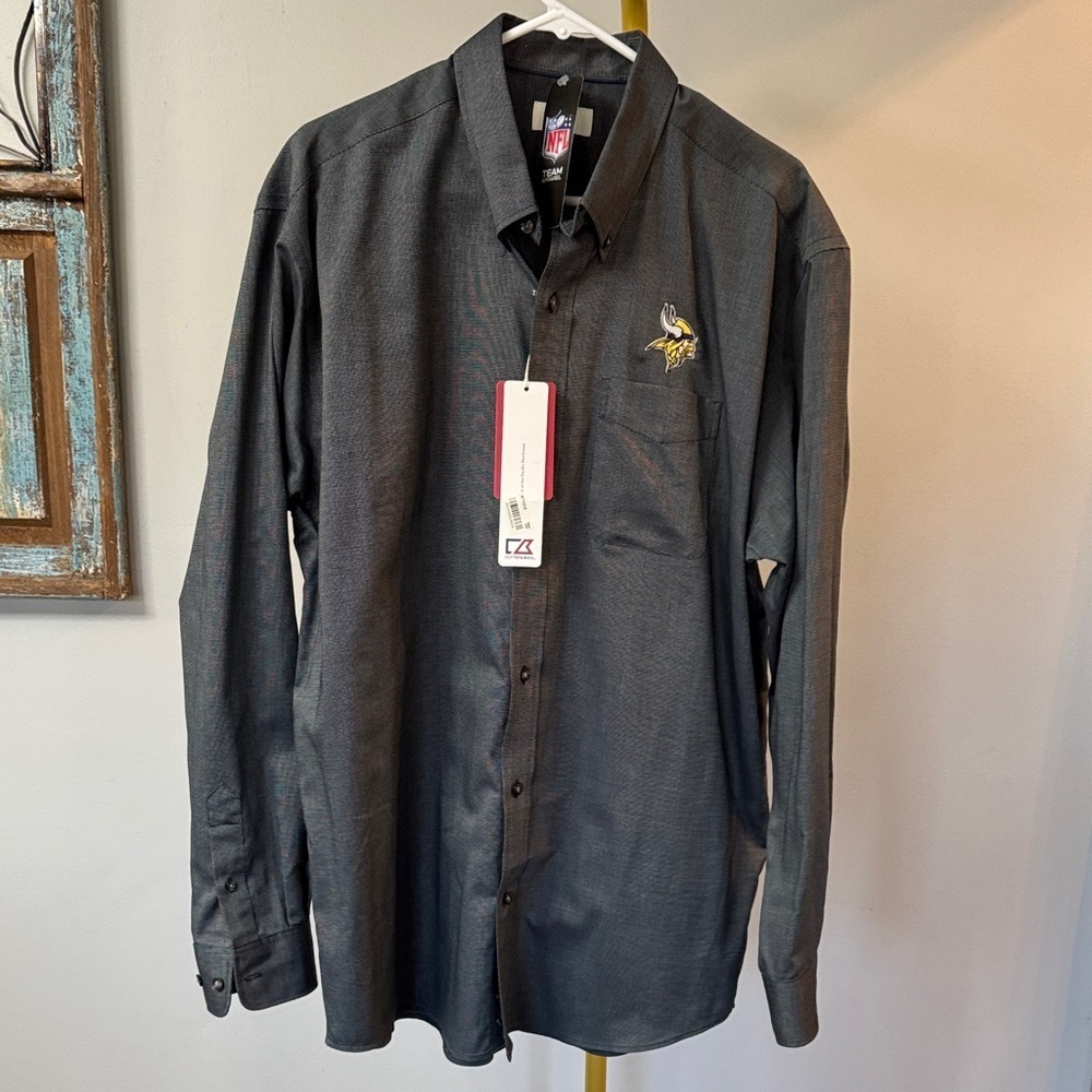 Cutter & Buck NFL Minnesota Vikings Charcoal Button Down Shirt NWT XL